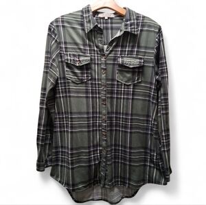 Green Plaid Button-Up Shirt Eden & Olivia
